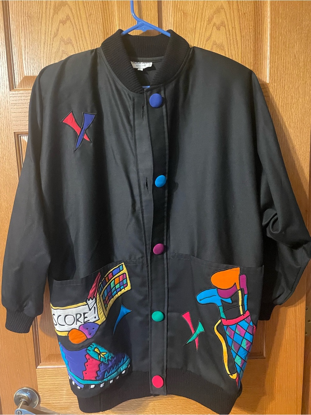 Black Vintage Colorblock Graphic Bomber Jacket - Silkscapes